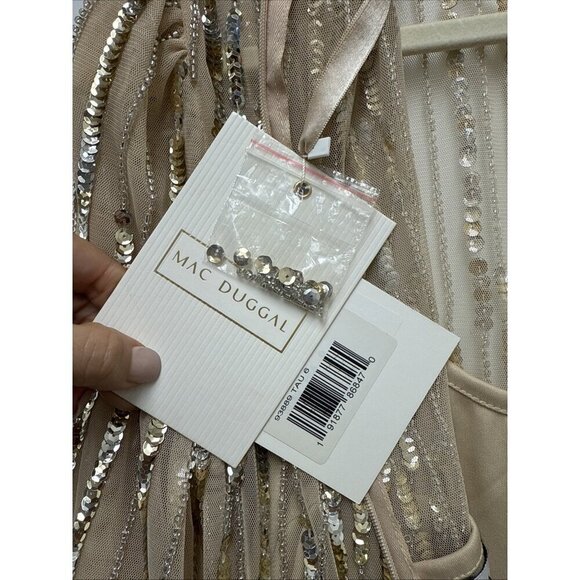 Mac Duggal Size 6 Beige 93889 Beaded Sequin High Neck Midi Cocktail Dress New - Picture 9 of 10